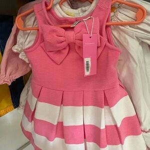 Janie and Jack Charming Pink and White Striped Dress with Bow
